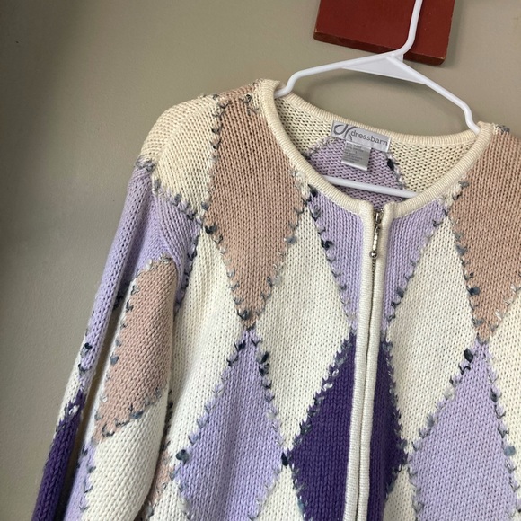 Vintage Dressbarn Abstract Diamond Knit Granny Zip Up Sweater L - Picture 3 of 7